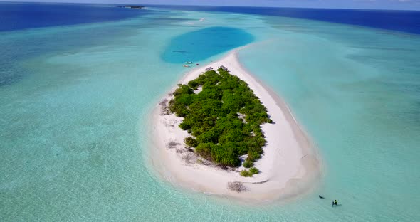 Natural flying copy space shot of a white sandy paradise beach and turquoise sea background alt