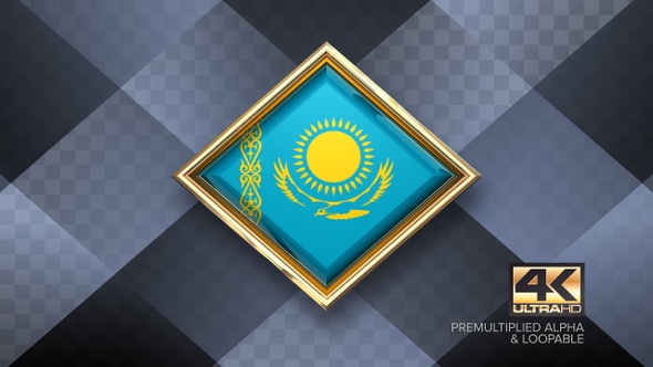 Kazakhstan Flag Rotating Badge 4K Looping with Transparent Background