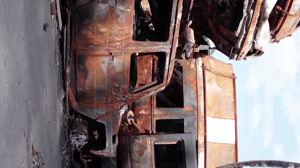 Vertical Video of Burned Cars During the War in Irpin Ukraine alt