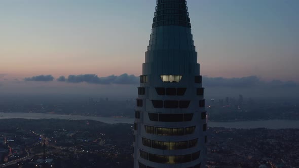 Circling Istanbul Skyscraper Skyline in the Distance Next To New TV Tower From Epic Aerial alt