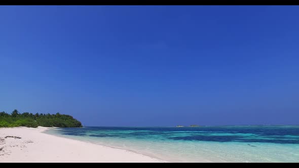 Aerial travel of luxury shore beach wildlife by turquoise sea with white sandy background of a dayou alt