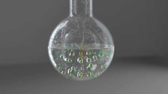 3D Animation. Experimental Flask For Experiments. Bubbles Rise. A Chemical Reaction