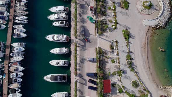 Top Down Aerial View of the Marina with Docked Yachts