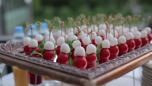 Canapes on a Tray Buffet Table on the Terrace