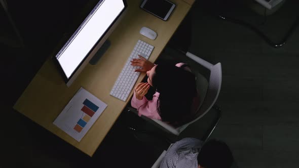 Top view show group of business man and woman work as operator or call center work together