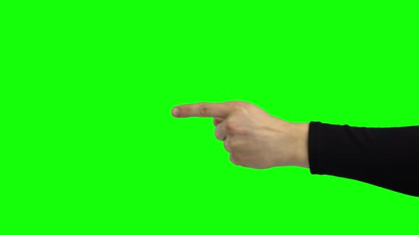 Hand in Black Jersey Pointing Something. Chroma Key. Close Up alt