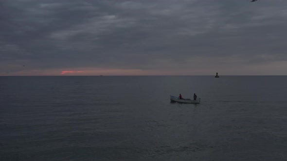 Boat With Lighthouse At Sunrise #2