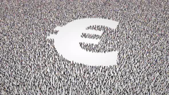 Crowd Of People Leaving Out An Euro Symbol