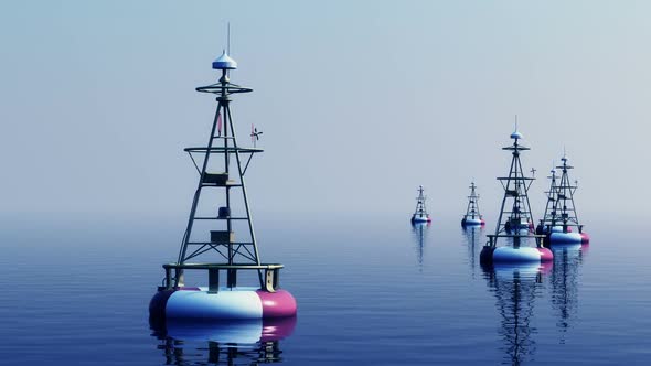 Time-lapse daily animation of buoys floating at the sea or ocean. Loopable. HD alt