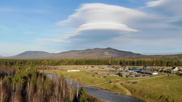 Aerial View of the Footbridge Over the River South Ural Russia alt