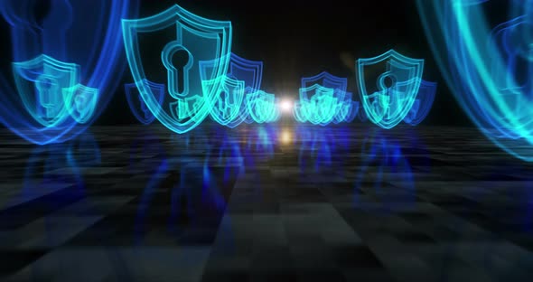 Cyber security and digital network protection symbols loop concept alt