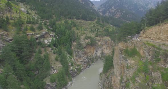 View of River Ganges Valley in Rain Himalaya India