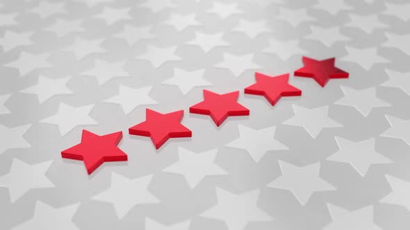 Five Red Metallic Stars Rating Animation 3d Render alt