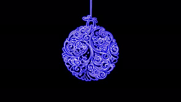 Animation of Christmas balls seamless moving neon lines. 2D animation on a Christmas theme