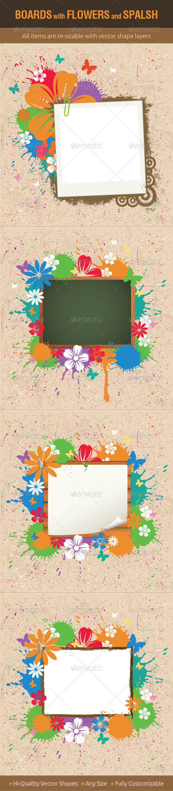Boards with Flowers and Splash - Backgrounds Decorative