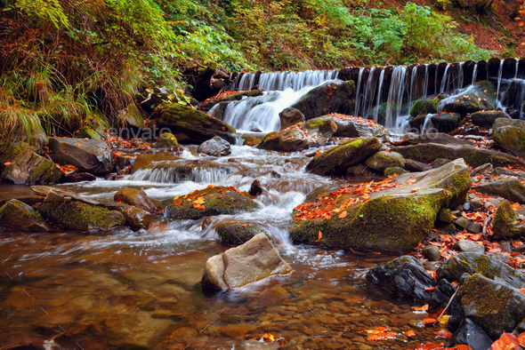 Beautiful Landscape With A Waterfall In The Autumn Forest Stock Photo By Nataljusja