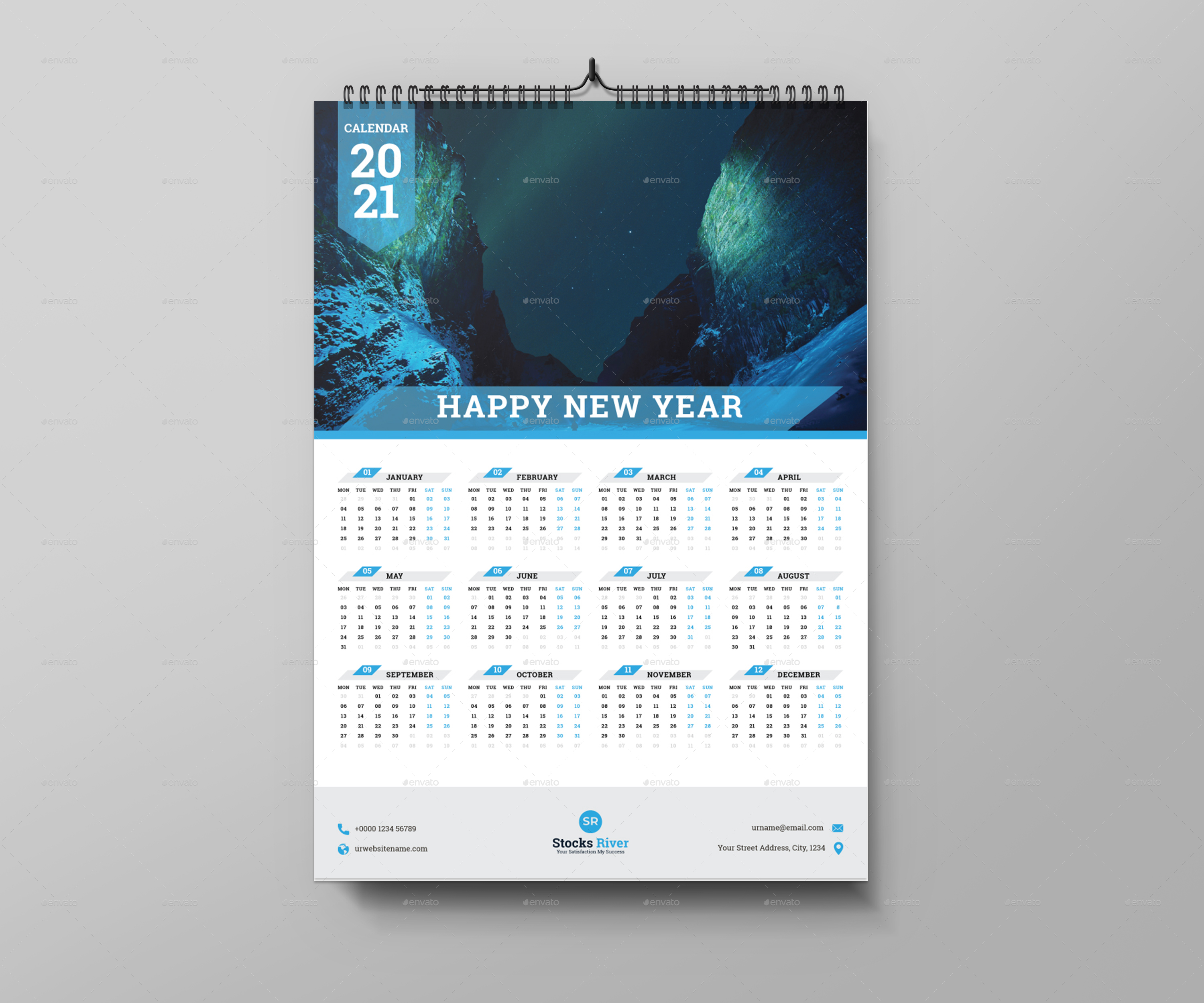 Wall Calendar 2021, Print Templates GraphicRiver