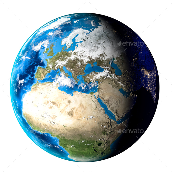 Planet Earth With Clouds Europe And Africa White Background 3d Render Stock Photo By Megiasd