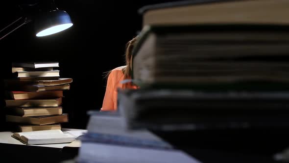 Girl Can Not Find the Information You Angry and Pounding Fists. Black Background alt