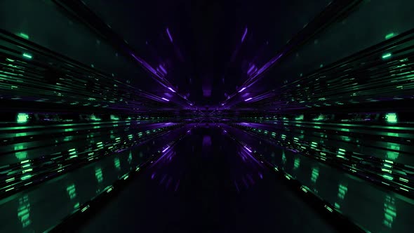 A 3D Illustration of  FHD 60FPS Sci Fi Corridor with Neon Lamps