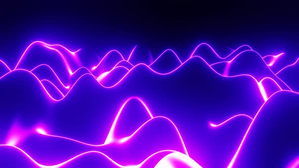 Abstract Glow Neon Digital Waves Moving on Black Background