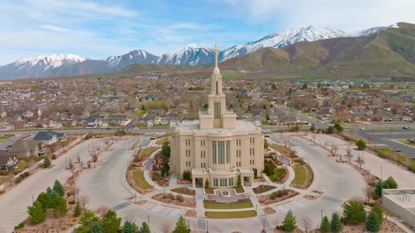 Aerial Orbit around Beautiful LDS Mormon Payson Utah Temple alt