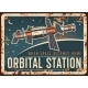 Orbital Station Satellite Vector Rusty Metal Plate