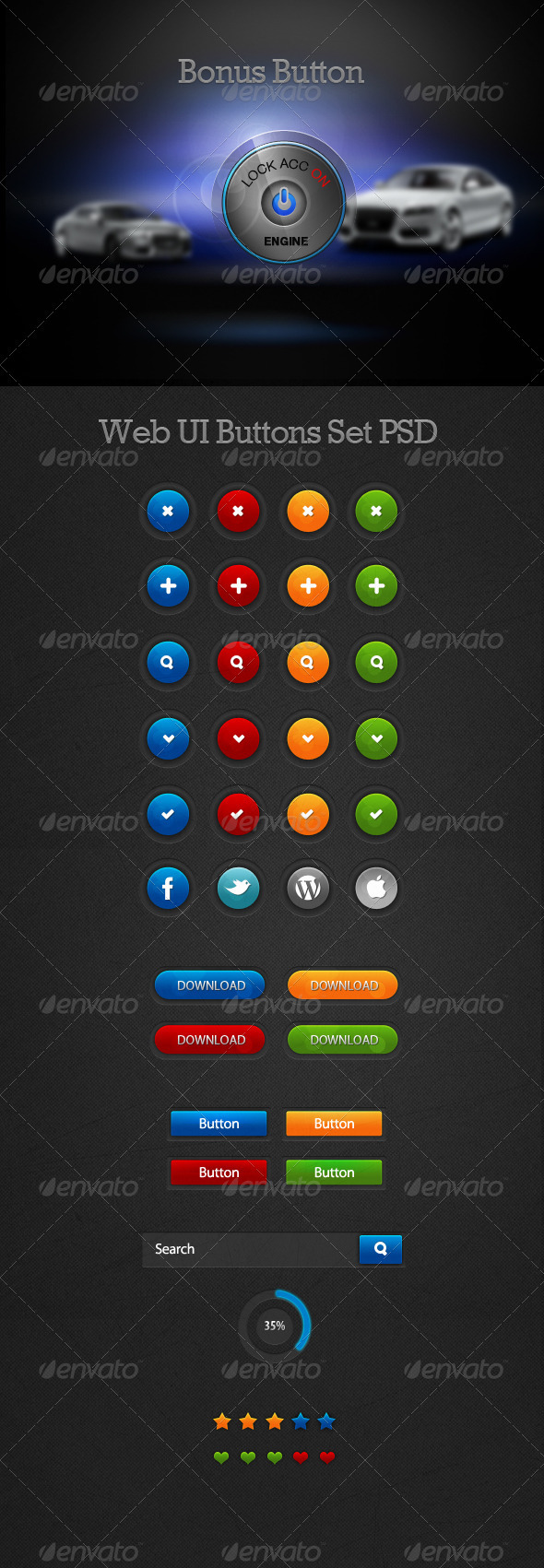 4 Small Crisp Web UI Buttons Set PSD - Buttons Web Elements