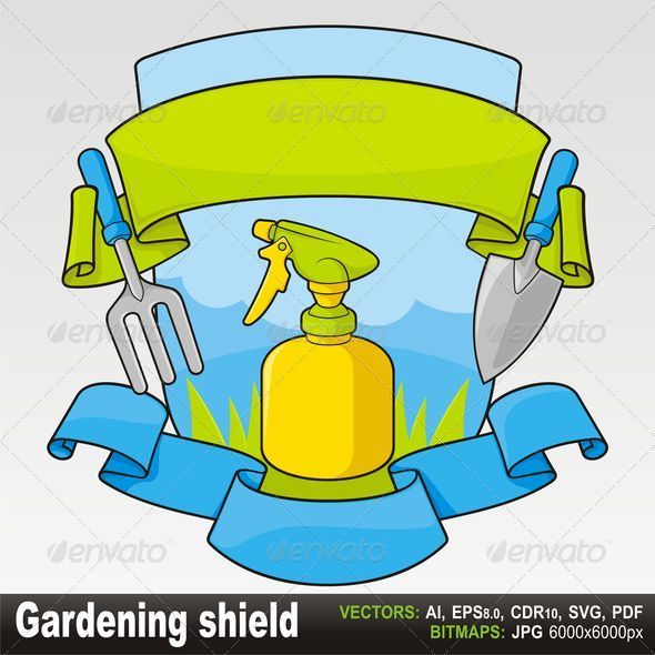 Gardening shield with banners - Borders Decorative