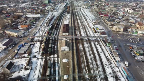 Railway Interchange Station in Winter From a Bird's Eye View