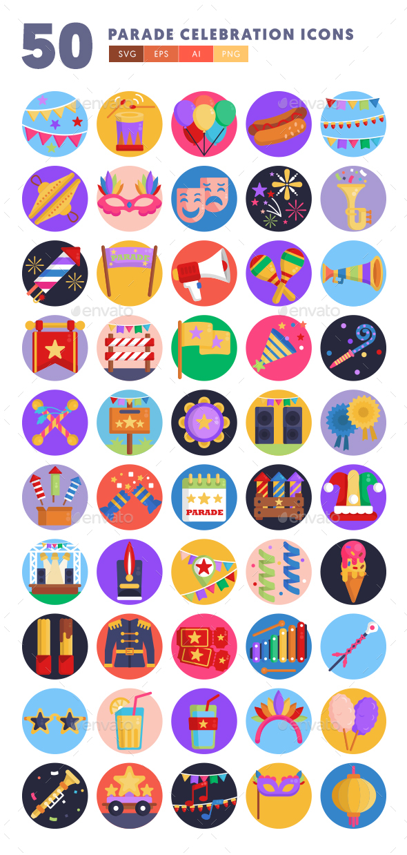 50 Parade Celebration Icons