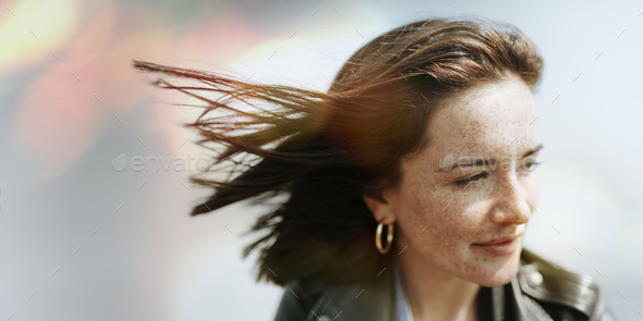 Happy woman enjoying the breeze - Stock Photo - Images