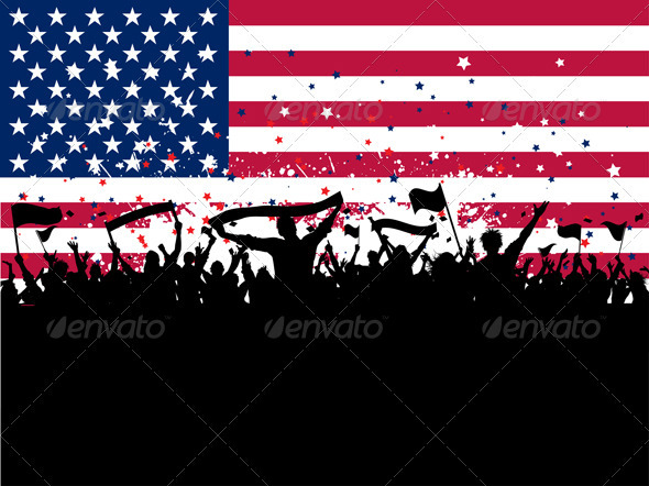 Party crowd on American flag - People Characters