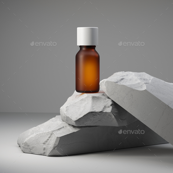 Download Essential Oil And Stacked White Stones On A White Background Mock Up With Copy Space Stock Photo By Vladimirzotov