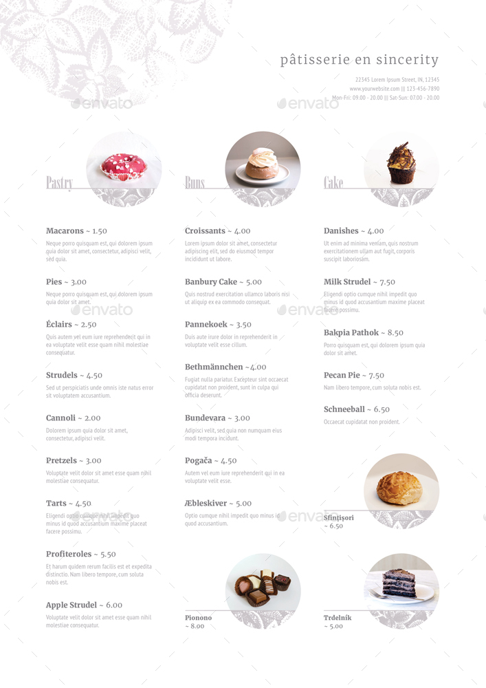 Floral Pastry Bakery Cafe Menu, Print Templates GraphicRiver