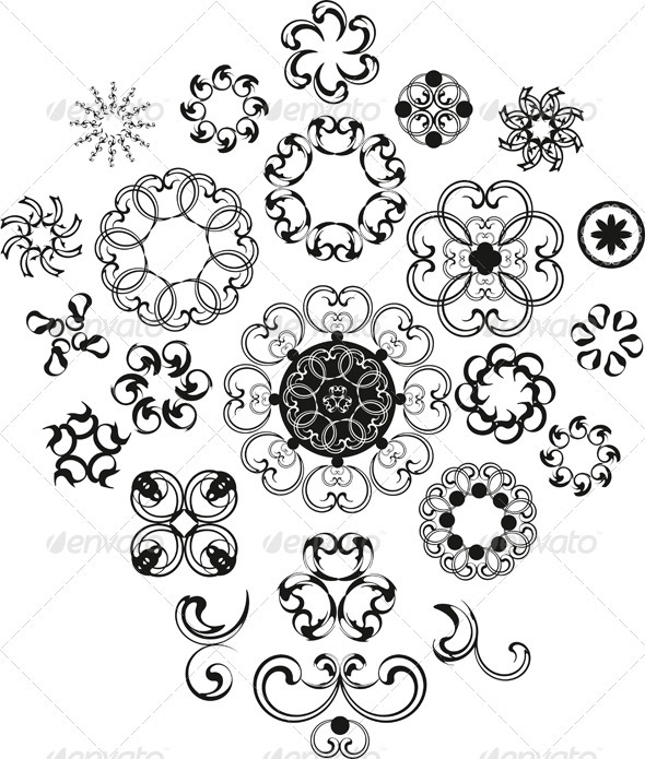 Decorative Vintage Flower Set - Flourishes / Swirls Decorative