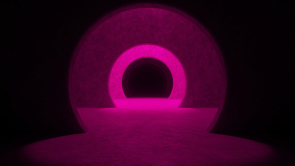 Abstract illuminated empty corridor interior made of gray concrete alt