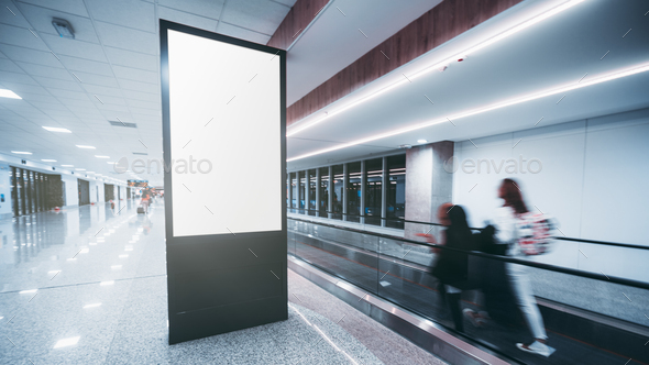 Vertical poster mockup in an airport