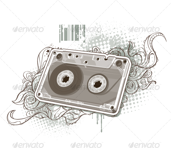 Audio tape on bizarre background - Objects Vectors