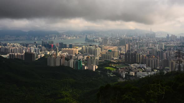 Hong Kong cityscape urban in morning scene, time-lapse of global business finance communication alt