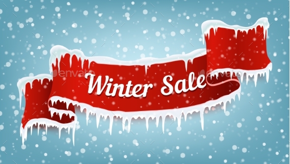 Winter sale background with red realistic ribbon Stock Vector by ©drogatnev  88636188