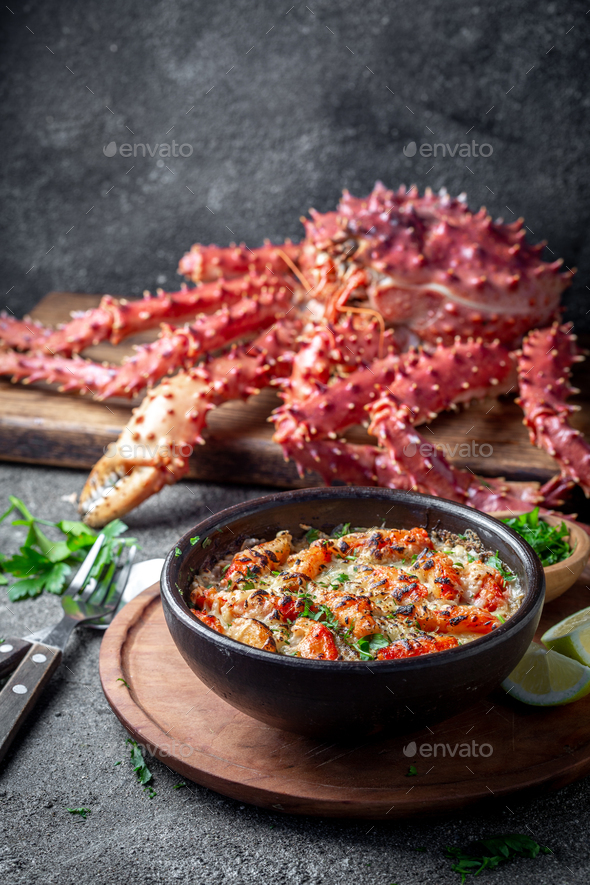 Baked crabmeat crab meat with cheese - Stock Photo - Images