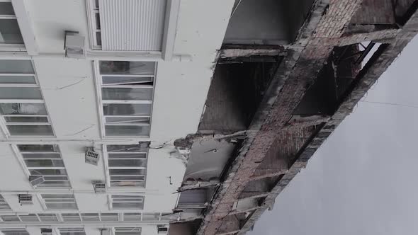 Vertical Video of a Building Destroyed By War in Ukraine alt