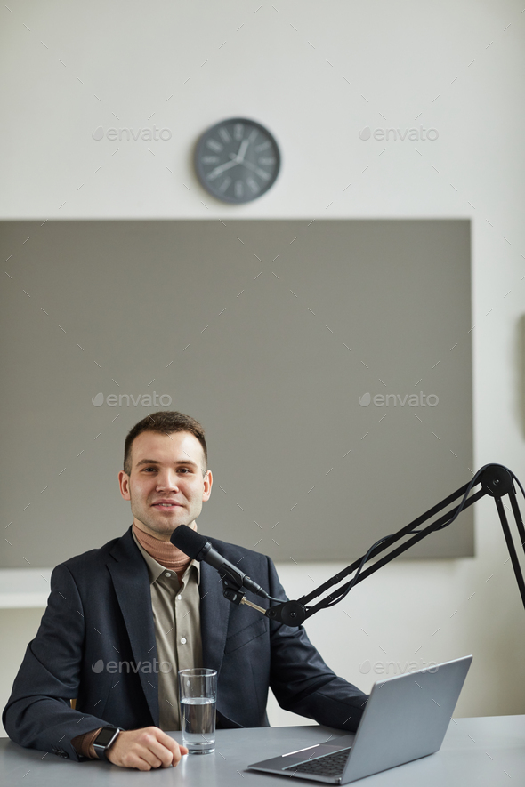 Radio host speaking on the radio - Stock Photo - Images