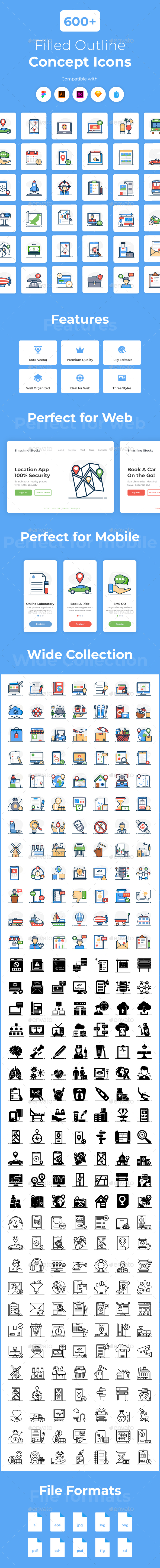 600+ Filled Outline Concept Icons