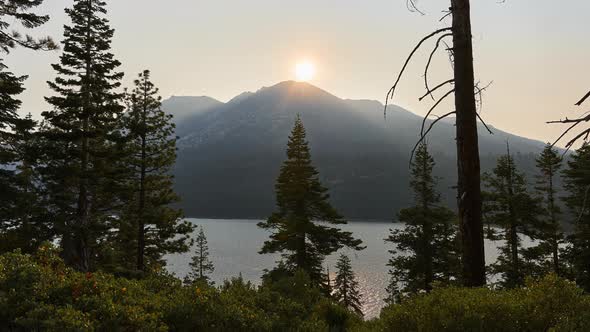 Picturesque Sunset Over Mountains With Sailing Boats At Emerald Bay State Park In California, United alt