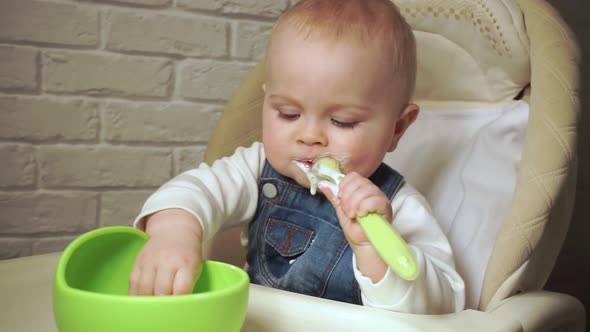 Baby Was All Dirty in Yogurt While Eating