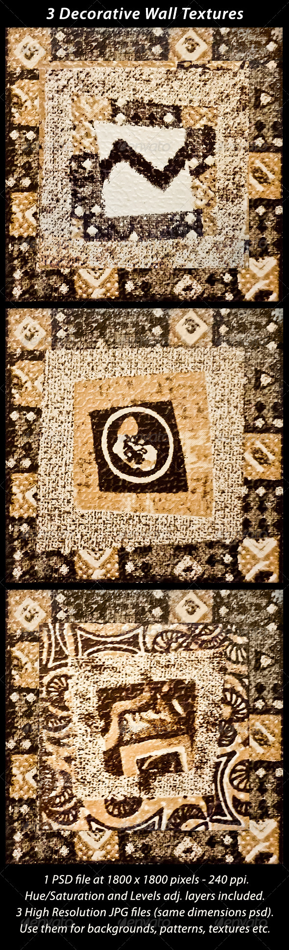3 Decorative Wall Mosaic Textures - Fabric Textures