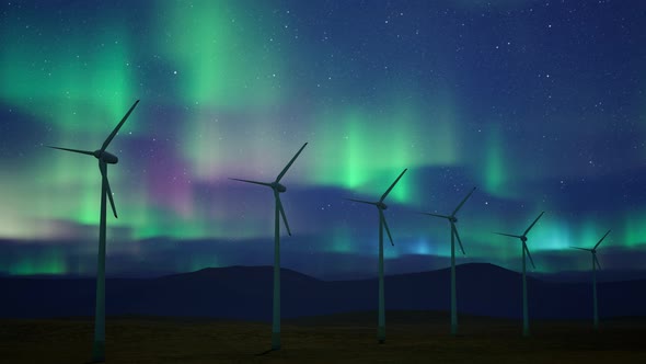 Wind Turbines And Aurora Borealis
