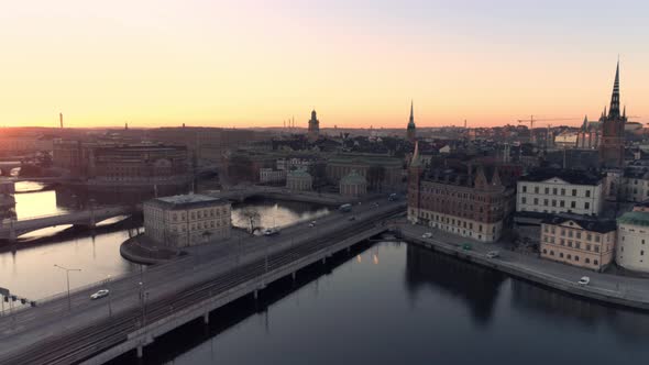 Aerial View of Stockholm City Center at Sunrise